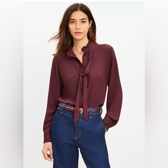 LOFT Deep Red Ruffle Blouse - Picture 3 of 3